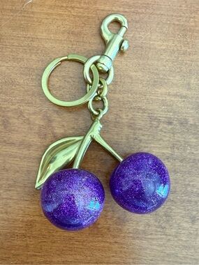 NWOT Sparkle Purple Cherries Purse Charm Brass